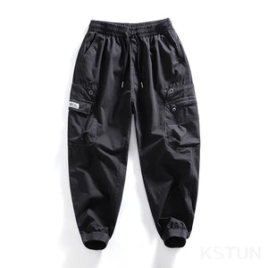 Men Cargo Pants Elastic Waist Loose Jogger Male Casual Harem Pants Sweatpants Tapered Sports Outdoor Trousers Fashion Pockets 