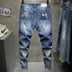 Hip Hop Jeans Men Ripped Denim Jeans Gray Hollow Out Ankle Length Pants Streetwear Distressed Frayed Holes Desinger 2024 Summer 