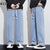 Wide Leg Jeans Men Baggy Pants Loose Fit Light Blue Elastic Waist Drawstring Fasshion Size Stipes Men's Trousers Streetwear 