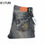 KSTUN Men Jeans Brand Straight Cut Gray Vintage Streetwear Fashion Back Pockets Desinger Printing Men's Clothing Trousers Hombre 