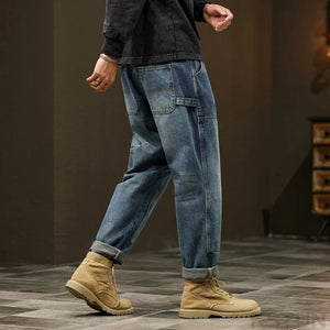 2024 Cargo Jeans Men Harem Pants Loose Baggy Pants Blue Patched Fashion Designer Pockets Trousers Oversized Tapered Streetwear 