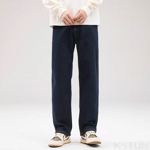 KSTUN Dark Blue Jeans Men Baggy Pants Wide Leg Straight Loose Fit Denim Pants Streetwear Men’s Clothing Trousers Solid Cowboys 