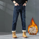 2024 Winter Jeans Men Fleece Thicken Men's Jeans Stretch Straight Slim Dark Blue Male Warmer Trousers Full Length Streetwear 