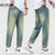 Stretch Jeans Men Harem Pants Retro Blue Tapered 2024 Summer Ankle Length Streetwear Scratches Men's Clothing Cropped Jeans 