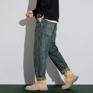 2024 Spring and Autumn Men's Jeans Harem Pants Loose Baggy Men Cargo Pants Vintage Pockets Desinger Streetwear Motocycle Jeans 