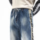 Jeans Men Oversize Pants Harem Joggers Elastic Waist Streetwear Side Striped Tapered Jeans Kpop Loose Fit Male Denim Trousers 