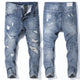 Hip Hop Jeans Men Ripped Denim Jeans Gray Hollow Out Ankle Length Pants Streetwear Distressed Frayed Holes Desinger 2024 Summer