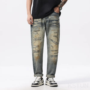 Ripped Jeans Men Loose Baggy Pants Distressed Hip