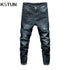 KSTUN Ripped Jeans Men Slim Fit Dark Blue Stretch Denim Pants Streetwear Hip Hop Motocycle Jeans Distressed Frayed Cowboys Homme