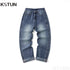 KSTUN Wide Leg Jeans Men Baggy Pants Straight Cut Loose Fit Blue Male Denim Pants Streetwear Men's Clothing Fashion Side Striped