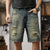 Summer Short Jeans Men Denim Shorts Loose Fit Wide Leg Hip Hop Distressed Hollow Out Men's Shorts Knee Length Pants Vintage 