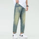 Stretch Jeans Men Harem Pants Retro Blue Tapered 2024 Summer Ankle Length Streetwear Scratches Men's Clothing Cropped Jeans 