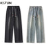 KSTUN Wide Leg Pants Men Baggy Jeans Loose Straight Elastic Waist Side Stripes Mens Desinger Clothing Denim Trousers Streetwear