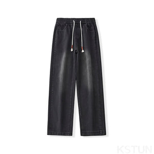 KSTUN Wide Leg Pants Men Baggy Jeans Loose Straight Elastic Waist Side Stripes Mens Desinger Clothing Denim Trousers Streetwear 