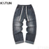 Men's Jeans Pants Loose Fit Wide Leg Baggy Pants For Boys Students Elastic Waist Strawstring Mens Clothing Trousers Streetwear