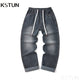 Men's Jeans Pants Loose Fit Wide Leg Baggy Pants For Boys Students Elastic Waist Strawstring Mens Clothing Trousers Streetwear 