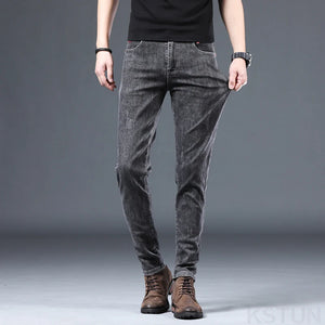 Mens Jeans Skinny Fitness Gray Blue Black Stretch Fashion Desinger Trendy Pencil Pants Denim Trousers Cowboys Men's Clothing 