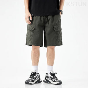 2024 Summer Men's Shorts Pants Men Loose Fit Baggy Cargo Shorts For Man Outdoor Streetwear Casual Knee Length Pants New Kpop 