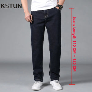 KSTUN Extended Length Jeans Men Dark Blue Extra Length Trousers Mens Clothing Straight Cut Business Casual Tall Man 190cm~200 cm 