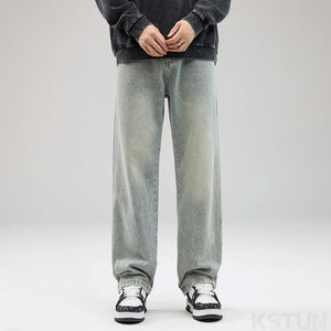 KSTUN Mens Baggy Jeans Wide Leg Pants Light Blue Loose Fit Men's Trousers Casual 2024 New Kpop Male Denim Clothing Streetwear 