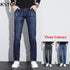 KSTUN Men's Jeans Dark Blue Stretch Slim Straight Male Denim Pants Fashion Pockets Designer Patched Streetwear Mens Clothing