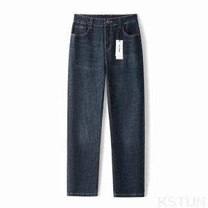 KSTUN Dark Blue Jeans Men Business Casual Denim Pants Straight Cut Classic Jeans Man Full Length Trousers Men's Clothing Autumn 