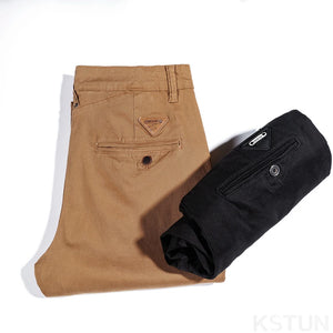 KSTUN Men's Luxury Clothing Business Casual Pants Stretch Cotton Regular Striaight Fashion Pockets Designer Trousers Large Size 