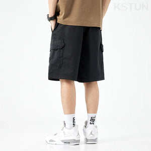 2024 Summer Men's Shorts Pants Men Loose Fit Baggy Cargo Shorts For Man Outdoor Streetwear Casual Knee Length Pants New Kpop 