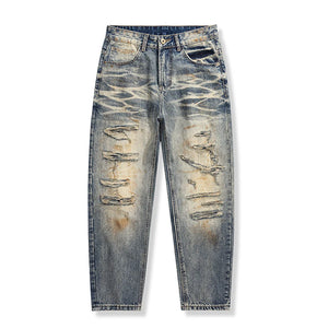 Ripped Jeans Men Loose Baggy Pants Distressed Hip