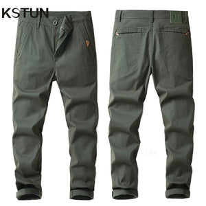 KSTUN Green Men's Pants Stretch Casual Full Length Trousers For Men Straight Cut Mens Clothes 2025 Spring New High Quality Pants 