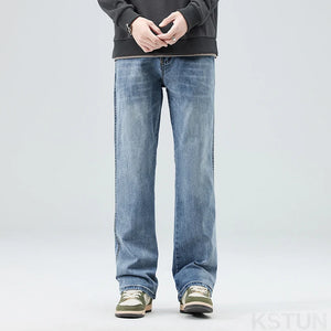 KSTUN 2024 Light Blue Jeans Men Wide Leg Pants Loose Straight Bell Bottom Pants Men's Clothing Trousers Streetwear Casual Cowboy 