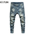 KSTUN Hip Hop Jeans Men Slim Fit Ripped Men's Pants Mens Clothing Distressed Retro Blue Stretch Denim Pants Casaul Jeans Tapered