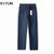 KSTUN Business Casual Jeans For Men Solid Blue Straight Cut Regular Fit Male Denim Pants 2024 New Arrival Full Length Trousers 