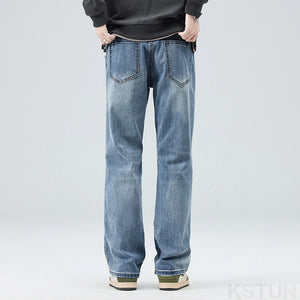 KSTUN 2024 Light Blue Jeans Men Wide Leg Pants Loose Straight Bell Bottom Pants Men's Clothing Trousers Streetwear Casual Cowboy 