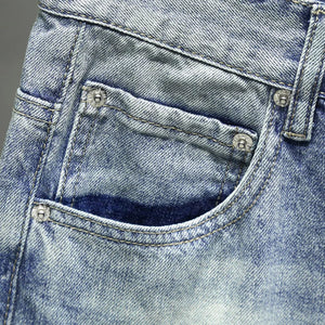 Wide Man Jeans Baggy Pants Loose Fit Original Taper Jeans Men Harem Pants Light Blue Distressed Hip Hop  Men's Cropped Jeans 