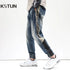 Jeans Men Oversize Pants Harem Joggers Elastic Waist Streetwear Side Striped Tapered Jeans Kpop Loose Fit Male Denim Trousers