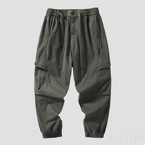 Men Cargo Pants Drawstring Elastic Waist Loose Jogger Casual Pant Harem Sweatpants Ankle