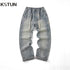 Retro Blue Jeans Men Baggy Pants Loose Fit Man Wide Leg Trousers Vintage Strawstring Fashion Desinger Striped Mens Clothing Boys