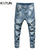 KSTUN Distressed Jeans For Men Light Blue Stretch Hip Hop Ripped Man Denim Pants Moto & Biker Jeans Slim Fit Mens Clothing Punk 