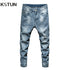 KSTUN Distressed Jeans For Men Light Blue Stretch Hip Hop Ripped Man Denim Pants Moto & Biker Jeans Slim Fit Mens Clothing Punk