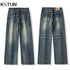 Baggy Pants Men Jeans Loose Fit Wide Leg Jeans Retro Blue Stretch Male Denim Pants Men's Clothing Full Length Trousers Patched