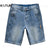 2024 Summer Denim Shorts Jeans Slim Straight Blue Streetwear Men's Shorts Knee Length Pants Casual Side Striped Cowboys Hombre 