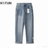 KSTUN Harem Jeans Men Pants Loose Fit Light Blue Casual Male Denim Pants Streetwear Baggy Men's Trousers Clothing 2024 New Kpop