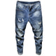 Ripped Jeans Men Blue 2024 Summer Harem Pants Men's Cropped Trousers Ankle