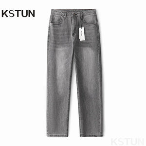 KSTUN Gray Jeans Men Stretch Slim Straight Regular Fit Casual Pants Summer Denim Trousers Men's Clothing Man Jeans Fashion Brand 