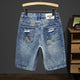 Ripped Jeans Men Denim Shorts Hip Hop Slim Straight Blue Hollow Out Moto & Biker Jeans Knee Length Pants 2024 Summer Shorts Boys 