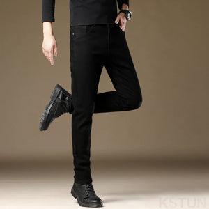 KSTUN Black Jeans For Men Slim Straight Regular Fitness Stretch Denim Pants Casaul Men's Trousers Mens Clothting High Quality 