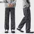 Men Baggy Jeans Wide Leg Denim Pants Casual Loose Fit Gray Snow Wash Trendy Streetwear Hip Hop Mens Clothing Students Cowboys