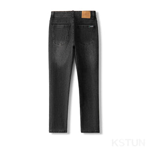 KSTUN Black Grey Jeans Men Stretch Denim Pants Casual Slim Mens Jeans Brand Man Clothes Full Length Trousers 2024 Autumn Newly 