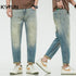 Streetwear Jeans Men Retro Blue Stretch Ankle Length Pants Denim Harem Pants  Jeans Taper Scratches Cropped Hip Hop 2024 Summer